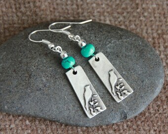 Turquoise Silver Bird Earrings | PROTECTION/LUCK/WISDOM | Throat and Third Eye Chakras | Antique Silver Earrings | Bohemian Ethnic Earrings