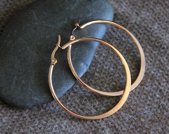 40mm Large Rose Gold Hoop Earrings | Hypoallergenic Stainless Steel Earrings | Original Boho Modern Hoops