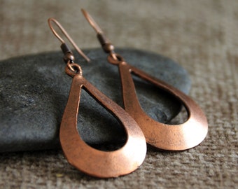 Copper Dangle Earrings-Yoga Bohemian Jewelry-Rustic Earrings-Metal Earrings-Hammered Copper Earrings-Boho Ethnic Earrings-Artisan Jewelry