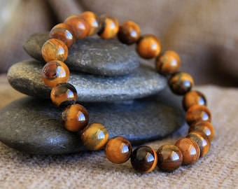 Tigers Eye Bracelet | GROUNDING STABILISING PROTECTION | Gemstone Stretchy Bracelet | Crystal Healing Bracelet | 8mm or 10mm Beads