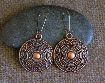 Copper Charm Earrings | 35mm | Antique Copper | Hancrafted Metal Earrings | Southwestern Jewellery | Original Boho Ethnic Rustic Jewellery