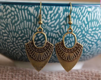 Small Bronze Ethnic Earrings | Antique Bronze | Metal Dangle Earrings | Bohemian Rustic Jewelry | Original Handmade Statement Earrings