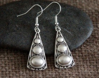 Original Triangle Silver Earrings | Antique Silver | Hammered Metal Dangle Earrings | Original Handmade Rustic Boho Ethnic Jewelry