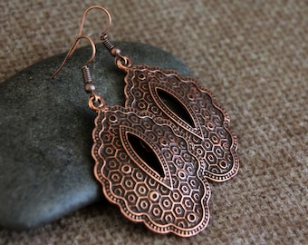 Copper Metal Earrings | Antique Copper Earrings | Handcrafted Earrings | Southwestern Boho Ethnic Jewellery | Large Statement Earrings