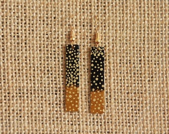 Rectangle Bar Earrings | Japanese Paper on Metal Charm Earrings | Boho Long Earrings | Unique Artisan Handmade Jewellery