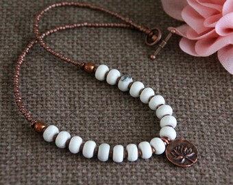 Howlite Necklace | Choker | Natural Stone | Short Necklace | 16" 41cm | Boho Ethnic Beaded Stone Necklace | Original Statement Necklace