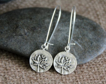 Lotus Flower Earrings | Antique Silver Metal Earrings | Hancrafted Earrings | Long Light Dangle Earrings | Original Ethnic Rustic Jewellery