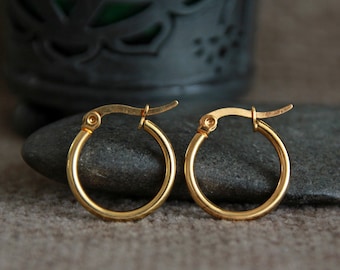 20mm Golden Hoop Earrings | 18K Gold Plated Hypoallergenic Stainless Steel Earrings | Original Bohemian Modern Earrings | Small Hoops