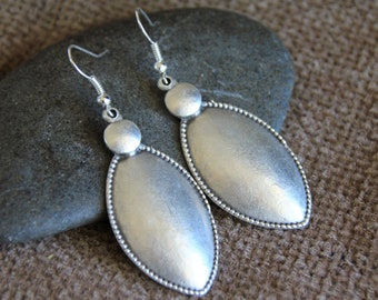 Silver Earrings | Antique Silver Earrings | Hammered Metal Dangle Earrings | Original Yoga Bohemian Ethnic Jewellery | Large Long Earrings