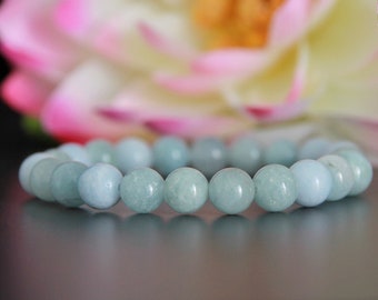 Aquamarine Bracelet | Gemstone Stretchy Bracelet | Mala Bracelet | Bohemian Jewellery | Intention Bracelet | Mother Pregnancy | 8mm