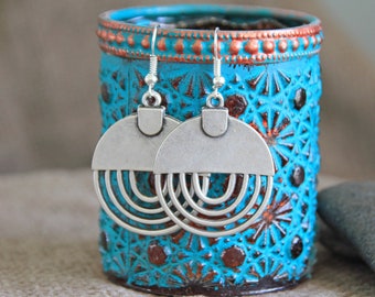 Silver Earrings | Antique Silver | Hammered Silver Metal Charm Earrings | Original Yoga Bohemian Ethnic Jewelry | Handmade Rustic Earrings