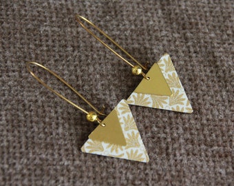 Triangle Earrings-Japanese Paper Earrings-Boho Dangle Earrings-Metal Earrings-Unique Artisan Jewellery-Statement Earrings-Handcrafted