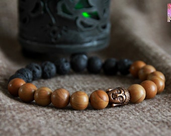 Jasper and Lava Essential Oil Diffuser Bracelet | Gemstone Copper Buddha Wrist Mala | Yoga Stacking Bracelet | Boho Ethnic Unisex Jewelry