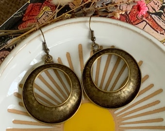 Bronze Hoops-Antique Bronze Earrings-Hammered Brass Metal Earrings-Large Circle-Yoga Ethnic Jewellery-Original Earrings-Large Round Earrings