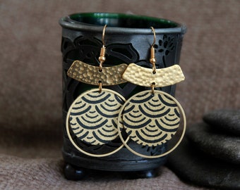 Japanese Black and Gold Earrings-Japanese Paper Earrings-Boho Charm Earrings-Elegant Earrings-Unique Artisan Jewellery-Statement Earrings
