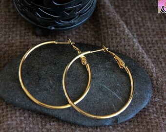40mm Large Golden Hoops | Hypoallergenic Stainless Steel Earrings | Boho Chic Ethnic Tribal Earrings | Sensitive Ears | Medium Size hoops
