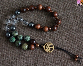 Pocket Mala | Tree of Life | 27 beads | Buddhist Prayer Beads | Turquoise Quartz Hematite Wood Copper | Mantra Recitation Yoga Meditation