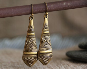 Ethnic Long Bronze Earrings | Antique Bronze | Metal Dangle Earrings | Boho Original Earrings | Unique jewellery | Gypsy Tribal Earrings