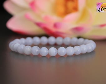 Blue Lace Agate Bracelet-PEACE TRANQUILITY-6mm-Stretchy Gemstone Bracelet-Yoga Boho Jewelry-Agate Beaded Bracelet-Natural Crystal Jewelry