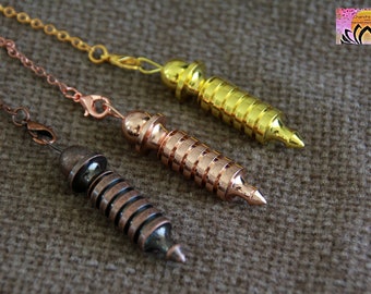 Pointed Bullet Pendulum-Dowsing Pendulum Pendant-51x12mm-Chain 23cm-Quality Heavy Brass Pendulum-Metal Divining Pendulum-Removable Pendant