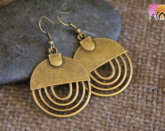 Bronze Earrings-Antique Bronze Earrings-Hammered Bronze Dangle Earrings-Metal Earrings-Yoga Bohemian Ethnic Jewelry-Dangle Earrings 35x25mm