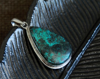 Shattuckite Pendant | Sterling Silver | 54x26mm | High VIBRATIONS/SPIRITUALITY/PSYCHIC | Gemstone Boho Jewelry | Chakra Healing Crystal