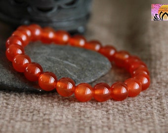 Dark Orange Carnelian Bracelet | COURAGE GROUNDING FEAR Jealousy Sadness Apathy | Root Sacral Chakras| Boho Natural  Gemstone Bracelet | 8mm