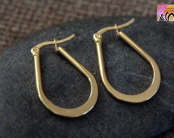 Flat Side Teardrop Hoops | 20x27mm | Hypoallergenic Stainless Steel with 18k Gold Plating | Flat Wide Side Hoops
