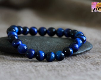 Blue Tiger Eye Bracelet | STRESS | PHOBIA | ANXIETY | Frustration Relief | Calming | Gemstone Stretchy Bracelet | Crystal Healing | Unisex