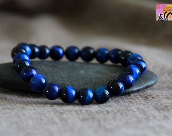 Pulsera de ojo de tigre azul-ESTRÉS FOBIA ANSIEDAD Alivio de la frustración/Refrigeración y calmante-Pulsera elástica de piedras preciosas-Curación de cristal-Unisex