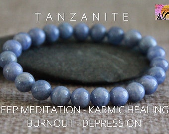Tanzanite Bracelet | Grade AAA| Deep MEDITATION | Karmic Healing | DEPRESSION | Dilemma | 7mm | Quality Natural Crystal Stretchy Bracelet