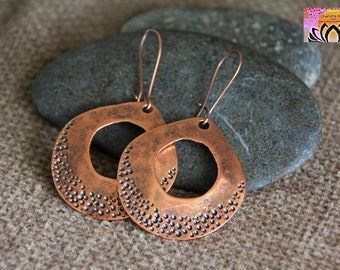 Copper Dangle Earrings | Antique Copper Metal Earrings | Handcrafted Earrings | Southwestern Jewellery | Yoga Boho Bohemian Ethnic Jewellery