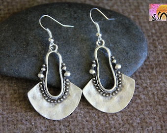 Original Silver Earrings | Antique Silver Earrings | Hammered Metal Dangle Earrings | Long Rustic Earrings | Unique Bohemian Ethnic Jewelry