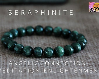 Seraphinite Bracelet-7-8mm-ENLIGHTENMENT/ANGELIC Connection/Openness to Love-3rd Eye Crown Chakras-Gemstone Stretchy Stack Bracelet
