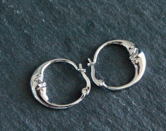 Moon Crescent Hoop Earrings | Platinum Earrings | 22mm | Original Boho Ethnic Hoops | Silver Moon Hoops | Ear Stack Hoops | Small Hoops