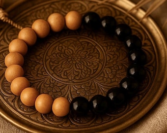 Tourmaline Sandalwood Bracelet | Sandalwood Black Tourmaline Stretchy Bracelet | Yoga Bohemian Jewellery | Natural Wood Beads Bracelet | 8mm