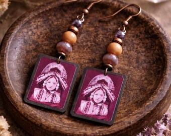 ONLY ONE | Ethnic Earrings with Sandalwood | Handmade Oxidized Copper Charm | Handcrafted Original Artisan Earrings | Boho Ethnic Jewelry