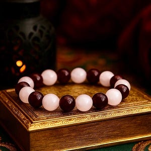 Garnet Rose Quartz Bracelet | PASSION/COMMITMENT/COMPASSION/Love | Gemstone Stretchy Bracelet | Crystal Healing Bracelet | 6mm 8mm 10mm