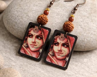 ONLY ONE | Ethnic Indian Earrings | Rudraksha | Handmade Oxidized Copper Charm | Original Boho Jewelry | Unique Earrings