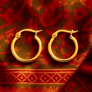 20 mm goldene Creolen | 18K Vergoldete Hypoallergene Edelstahl Creolen | Boho ethnischen Tribal moderne Ohrringe | Kleine Creolen