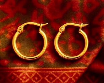 20mm Golden Hoop Earrings | 18K Gold Plated Hypoallergenic Stainless Steel Earrings | Original Bohemian Modern Earrings | Small Hoops