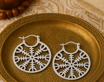 BACK ORDER | Viking Vegvisir Earrings | Large Hoop Earrings | Stainless Steel Laser Cut Earrings | Original Non Tarnish Hoops
