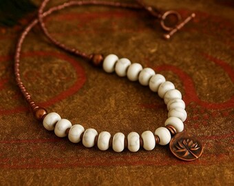 Howlite Necklace | Choker | Natural Stone | Short Necklace | 16" 41cm | Boho Ethnic Beaded Stone Necklace | Original Statement Necklace