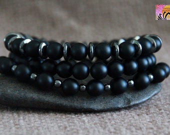 Matte Onyx Bracelet | STRENGTH | DETERMINATION | STAMINA | Stretchy Gemstone Bracelet | Natural Organic Stone | Boho Jewelry | Unisex | 8mm