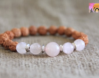 Rose Quartz Rudraksha Bracelet-LOVE/COMPASSION/HEART Chakra/Comfort-Gemstone Seeds Stretchy Stack Bracelet-Boho Yoga Jewelry-Organic Jewelry