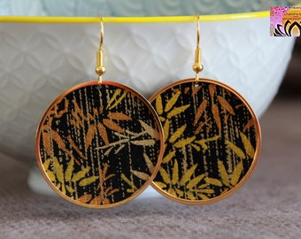 Golden Leaves Earrings-Japanese Design Charm Earrings-Japanese Paper-Statement Elegant Earrings-Handmade Crafted Jewelry-Chiyogami Earrings