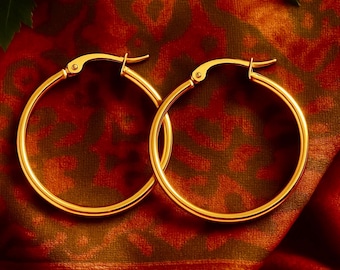 40mm Large Golden Hoops | 18K Gold | Hypoallergenic Stainless Steel | Medium Large Hoops