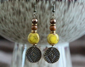 Ethnic Earrings | Original Handmade Earrings | Boho Statement Earrings | Long Charm Earrings | Ceramics Porcelain Bronze Earrings