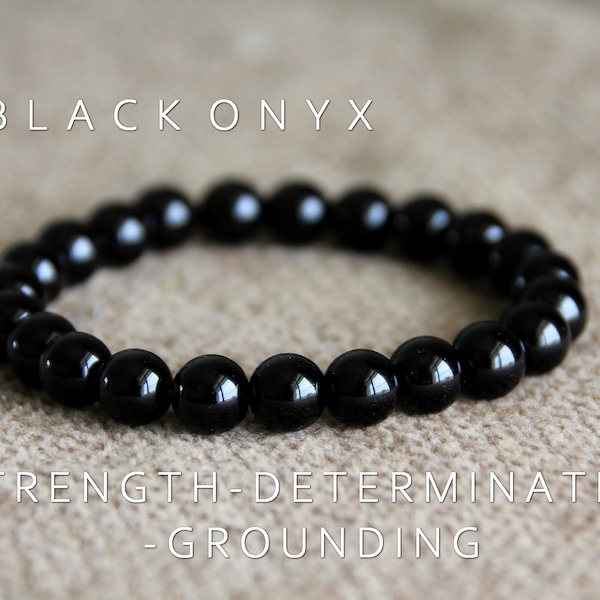 Black Onyx Bracelet-STRENGTH/DETERMINATION/GROUNDING-Root Chakra Bracelet-Black Onyx Stretchy Bracelet-Yoga Boho Jewellery