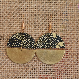 Elegant Black and Gold Earrings-Japanese Paper Earrings-Boho Metal Earrings-Half Moon Earrings-Unique Artisan Jewellery-Statement Earrings